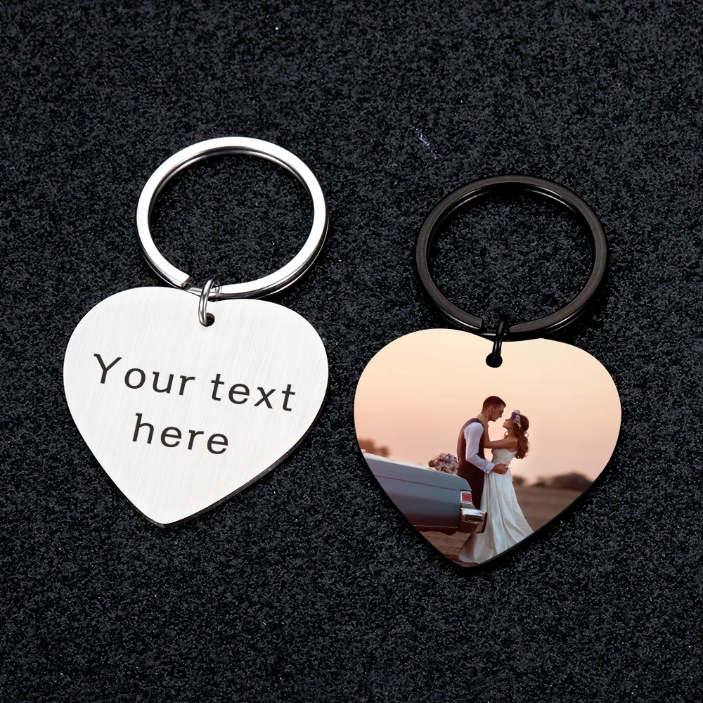 Personalized Picture Keychain Double Side Custom Keychains with Engraving Text for Couple Boyfriend Girlfriend Anniversary Gifts