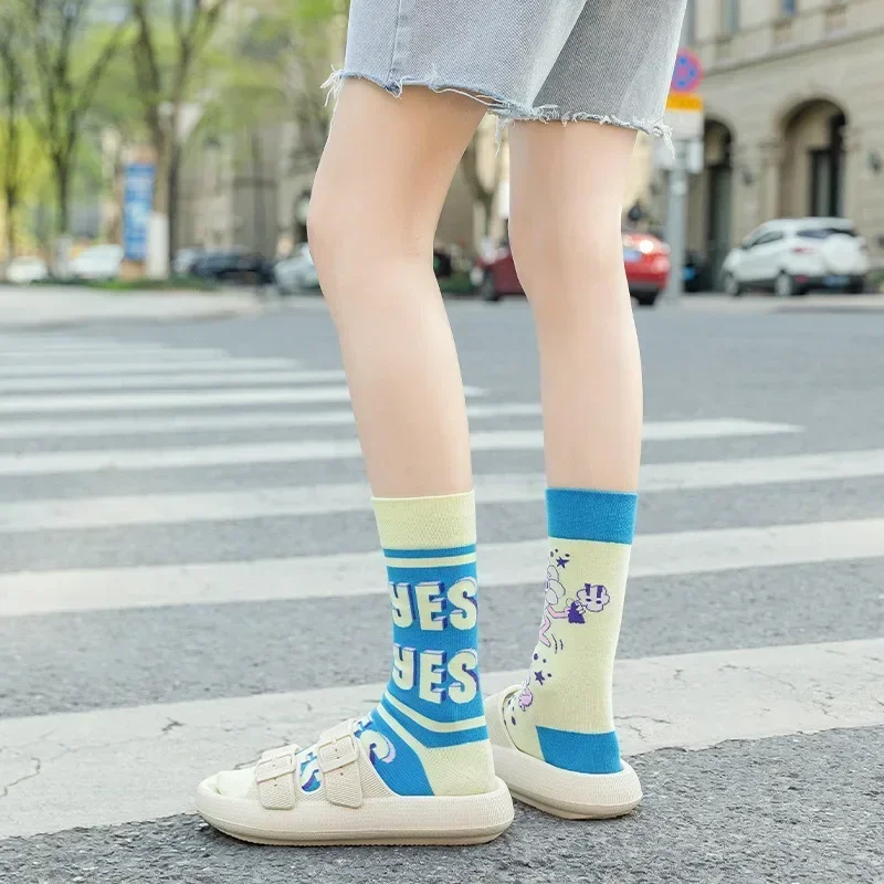 Fashion Asymmetry Cotton Socks Women Men Colorful Printed AB Socks Harajuku Long Funny Socks Unisex Calcetine mujer