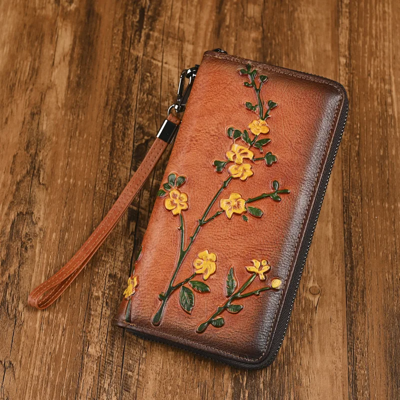 top-layer-cowhide-long-ladies-wallet-floral-embossed-vintage-handbag-elegant-cross-border-purse-high-end-sensation