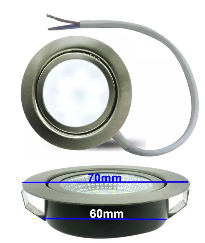 4-Piece Stainless LED Cabinet Light Bulb 3W 12V DC Frosted Cover Motorhome Trailer Ceiling Downlight 60mm Cutout =30W Halogen