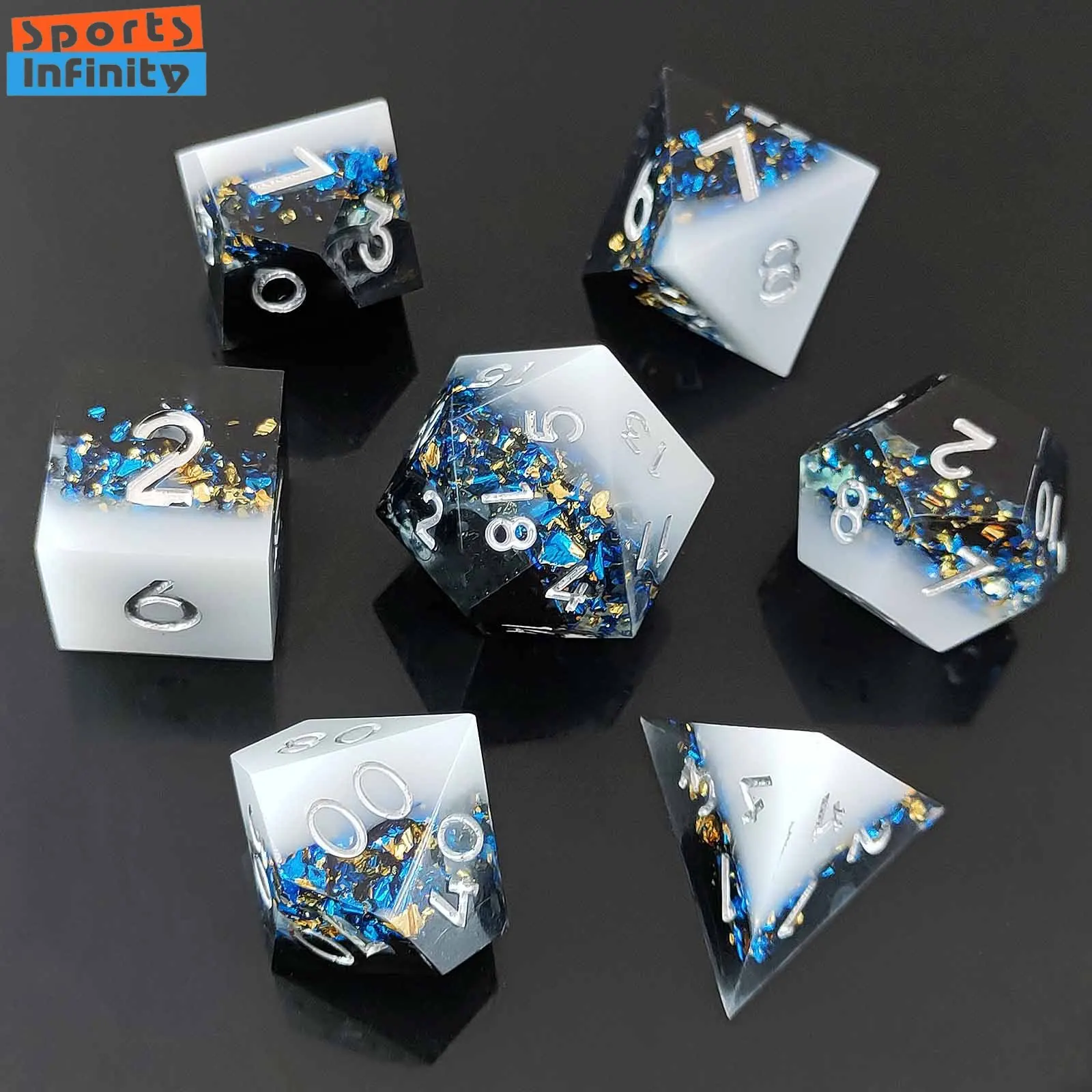 

7pcs/set New Tricolor Resin Dice DND Board Game COC Running Team TRPG Cthulhu Polyhedral Dice D20 Digital Dice Set Number Dices