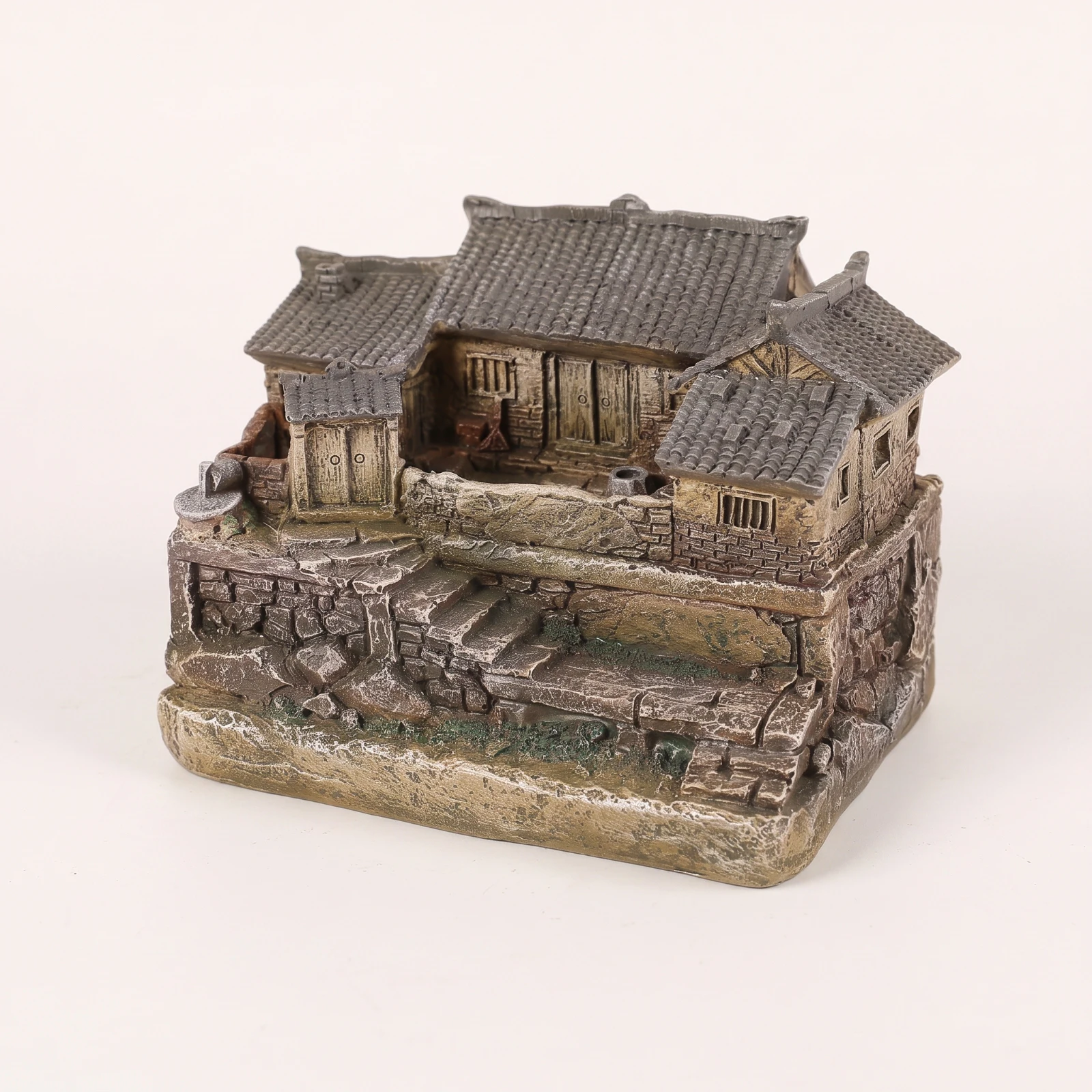Miniature House Weathered Miniature House with Garden Setting Cottage Figurine Decorative Fine Craftsmanship for Collectors