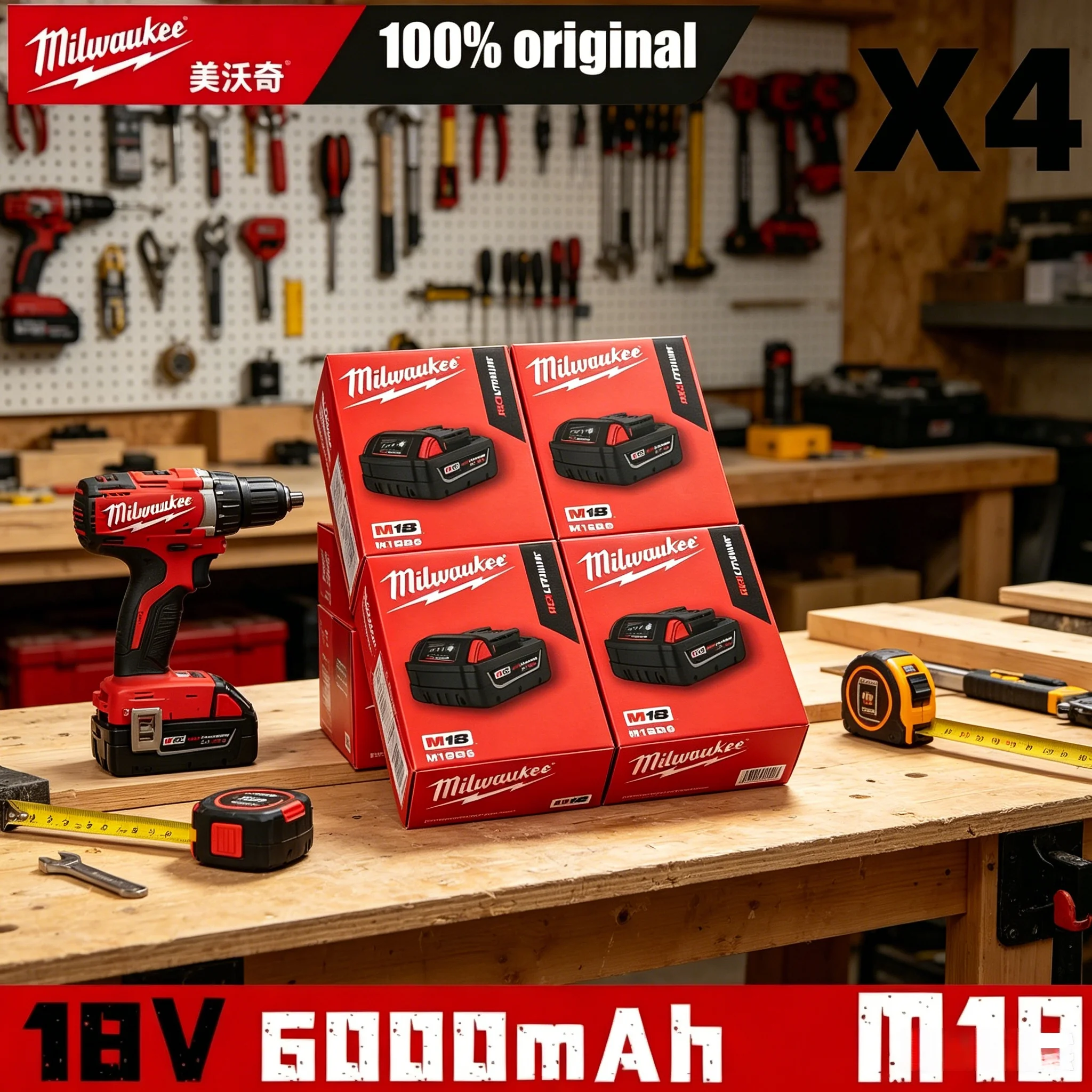 

100% Genuine Milwaukee M18B6 M18B5 Battery 6.0Ah 5.0Ah Lithium Ion Battery Pack Compatible with All Milwaukee 18V Power Tools