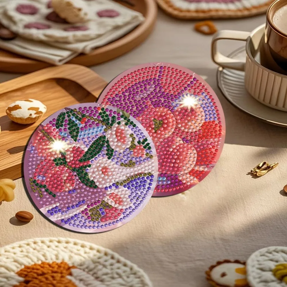 8PCS/6PCS With Stand DIY Painting Coasters Cute Panda Entry-level Round Art Coasters Simple Table Protector Diamond Coaster Kit