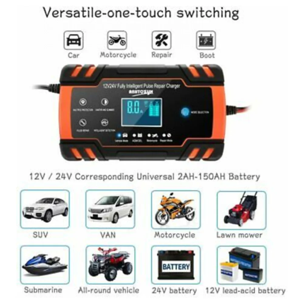 Intelligent Automatic Car Battery Charger 12/24V 6A Pulse Repair Starter / Gel Battery From Being Overcharged For All Cars