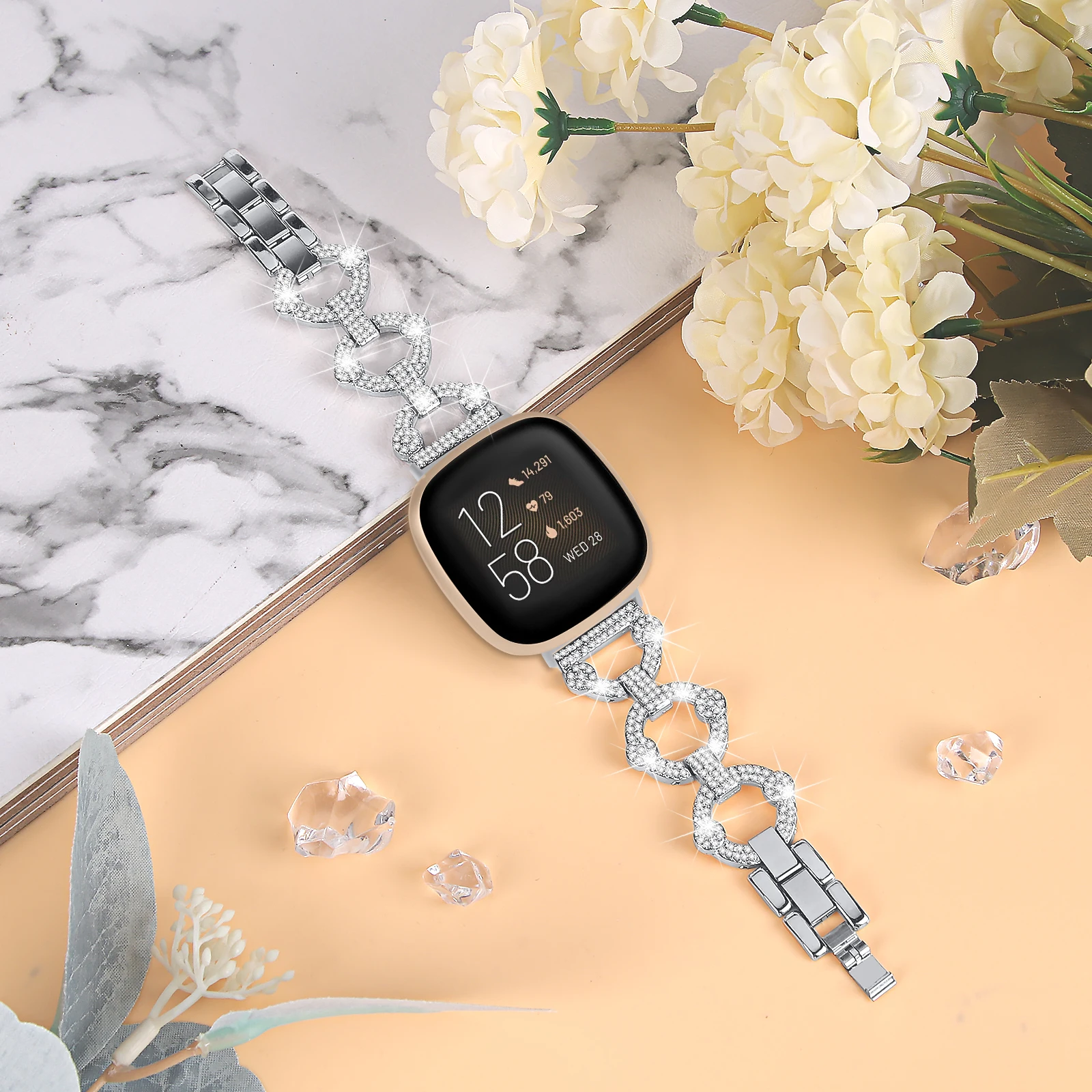 Metal Bling Bracelet For Fitbit Versa 4 Sense 2 Band Watch Strap Replacement Bling Watchband For Fitbit Versa 3 Sense Wristband