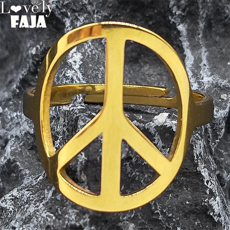 Love Peace Symbol Ring For Women Men Stainless Steel Silver Color World Peace Sign Biker Finger Metal Rings Jewelry Gifts RXS03