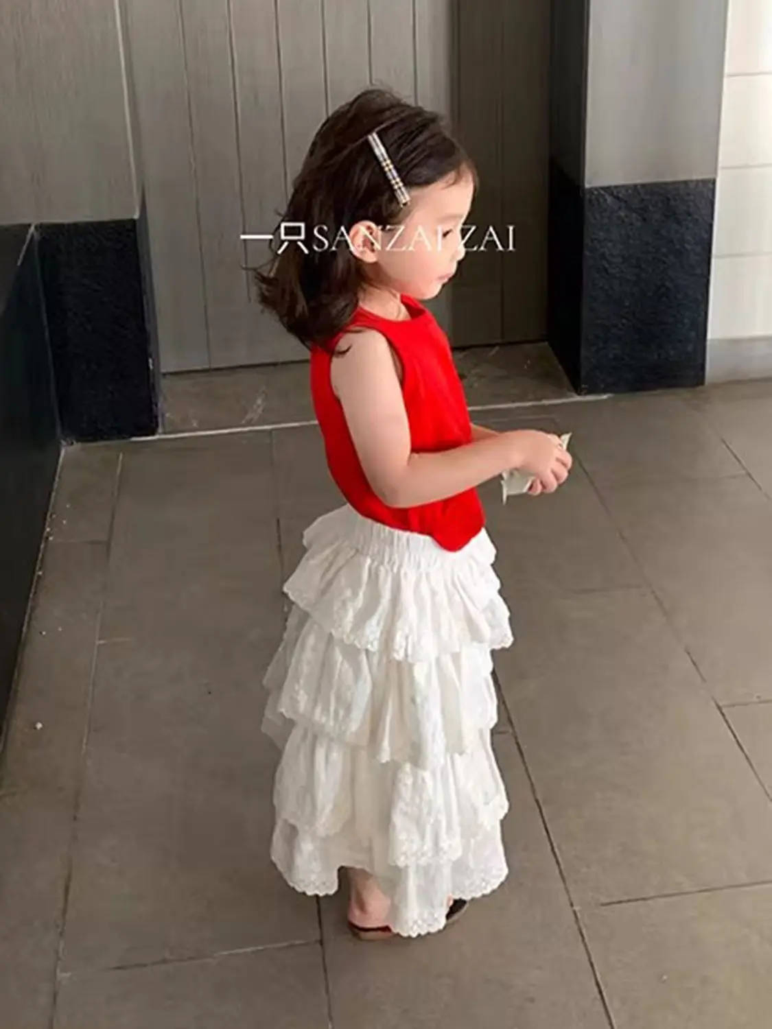 Girls Set Summer Fashion New Arrival Sweet Red Lightweight Fitted Tank Top + Skirt 2-Piece Set 0 2 4 6 7Y