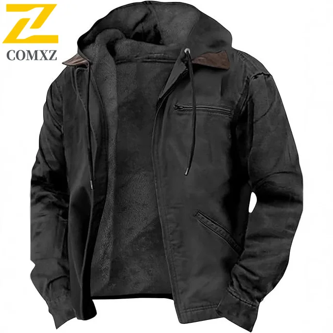 

COMXZ Мужская зимняя куртка с капюшоном, морозостойкая, ветрозащитная, уличная, для пешего туризма, путешествий, кемпинга, стеганая куртка, классическая хлопковая стеганая куртка