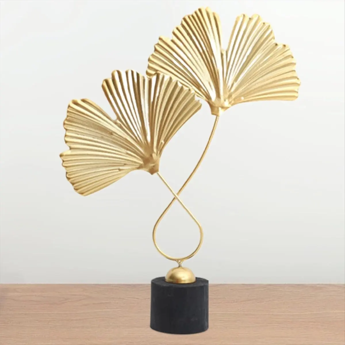 Home Decor Iron Golden Ginkgo Leaf Ornaments with 2 Leaves and Base Modern Simple Table Sculpture &LICG