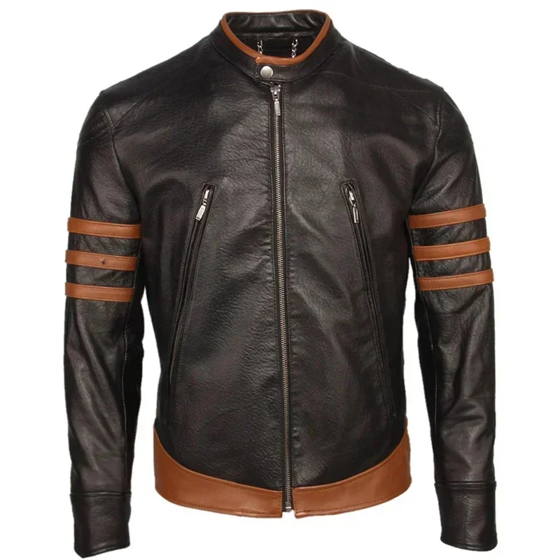 Men Genuine Leather Jacket For Man Bomber Skin 100% Natural Black Sheepskin & Brown Cowhide Slim Fit Male Coat M305