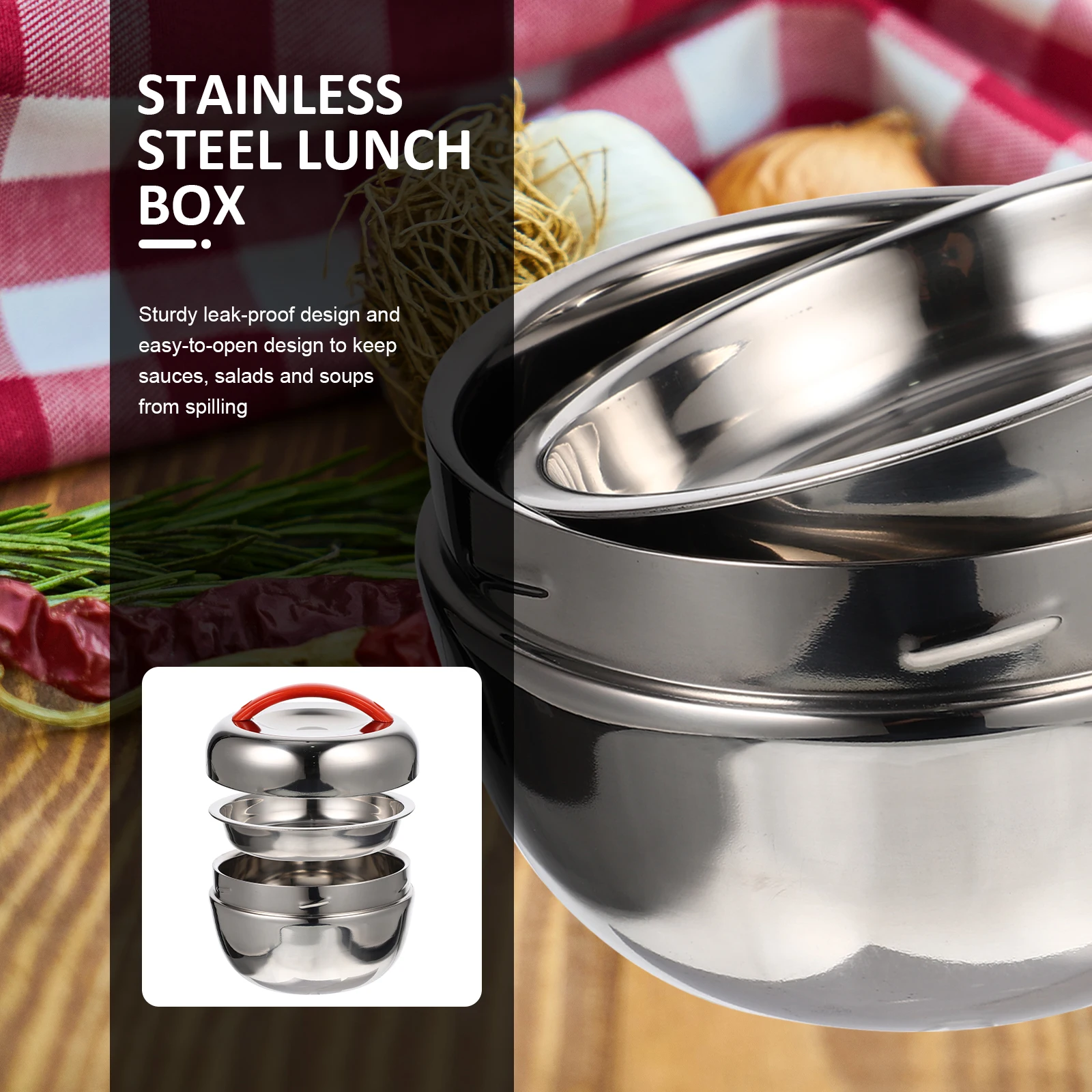 

Stainless Steel Thermal Lunch Box Leakproof Bento Food Container with Handle Reusable Insulated Multi-Function for School