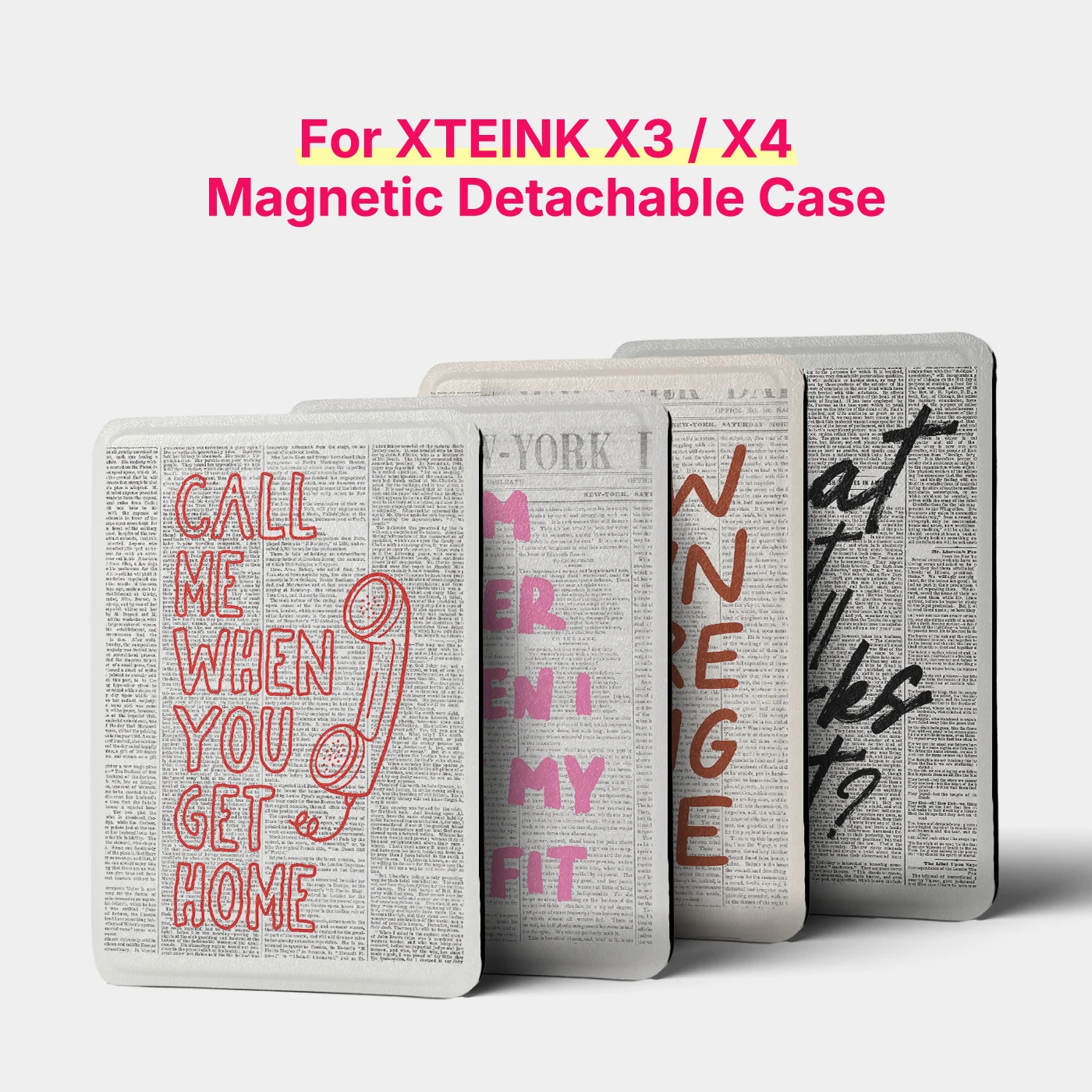 

Murmole Vintage Newspaper Magnetic Detachable Case suit for XTEINK X4 X3 TPU Clear Back Protective Skin Folio Shell Cover Guard