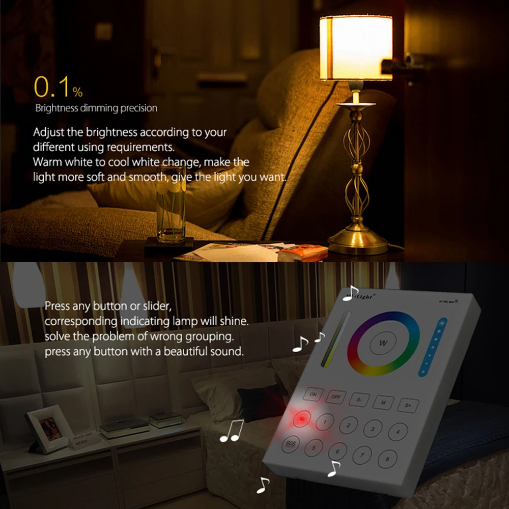 Miboxer  B8 PER1 3.3V Power Supply 2.4GHz Smart 8-Zone Touch Panel Adjust Brightness Switch RGB+CCT For Led Controller/lamp