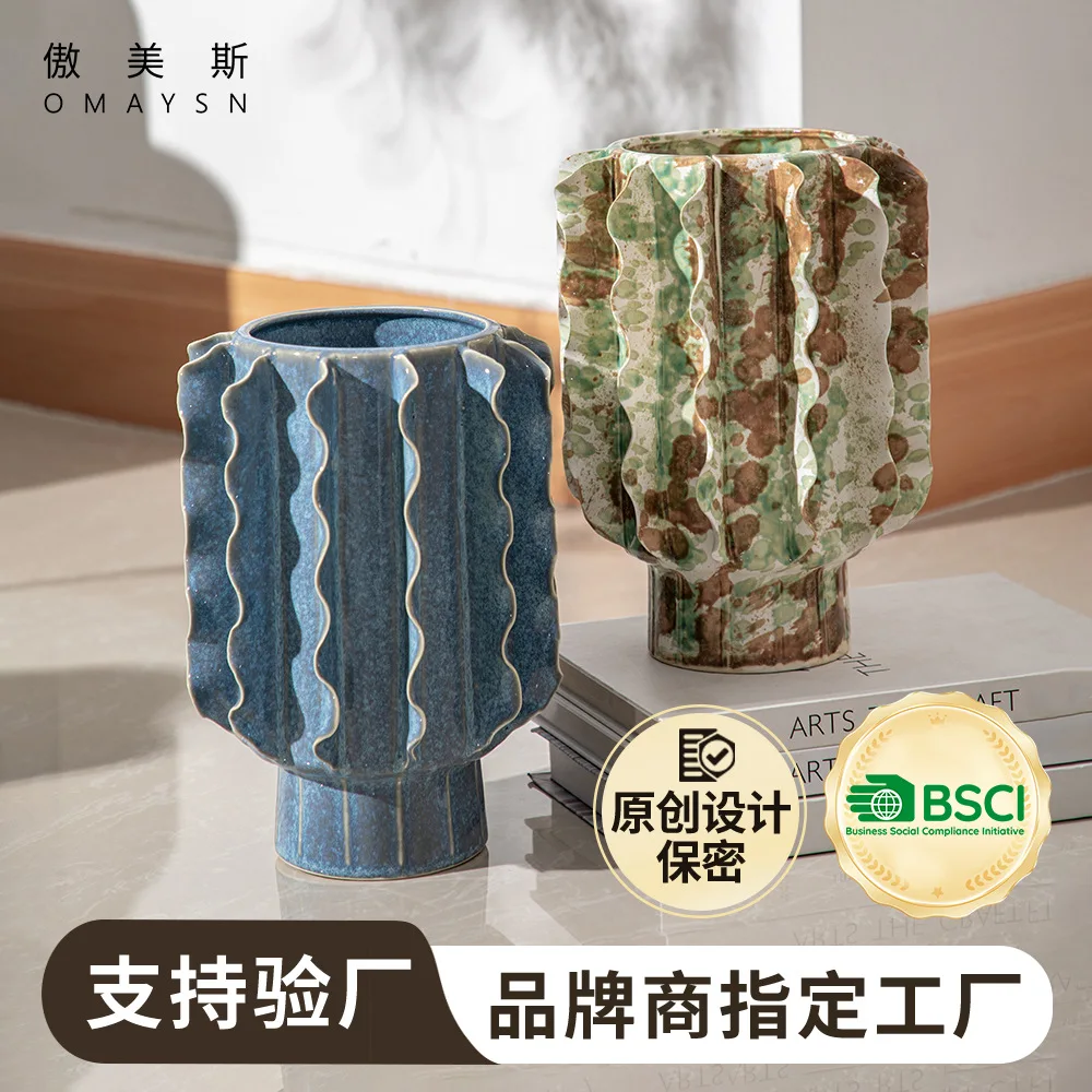Handmade ceramic vase ross-border office decoration foreign trade ceramic vase ornament advanced sense