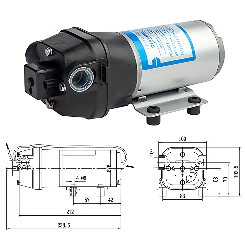 DC12V/24V 144W Diaphragm Pump,16L/min 50PSI Self‑priming High‑Pressure for Spray,Car Wash,Irrigation,RV,Boat Water Transfer