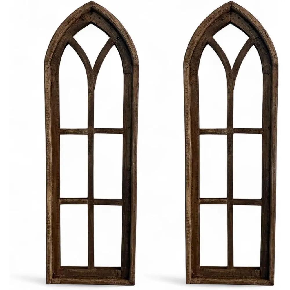 

Wooden Wall Window Arches Set - Rustic Brown Wood Windows