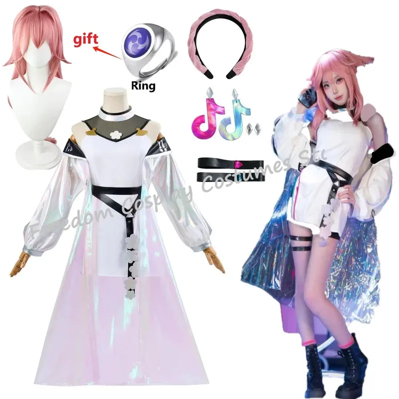 أزياء ميكو التأثيرية لعبة جينشين إمباكت ياي فستان شعر مستعار مجموعة إكسسوارات موحدة أنيمي أنثى حفلة الهالوين Ros;5 #3