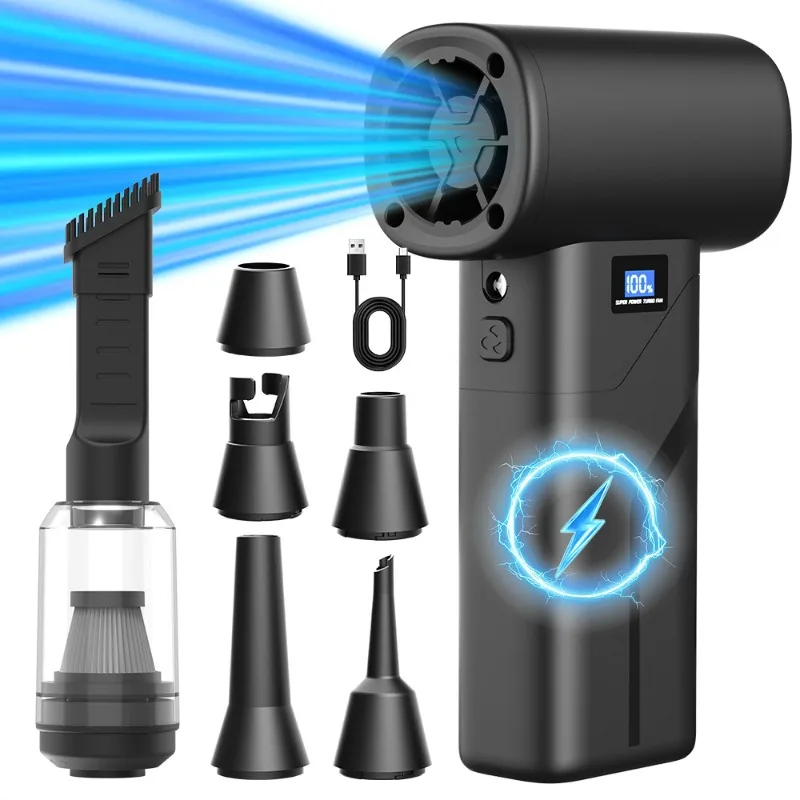 Portable High-Speed Turbo Fan Cordless Blower 130000 RPM Dust Cleaner Digital Display LED Lighting Powerful EDC Air Duster