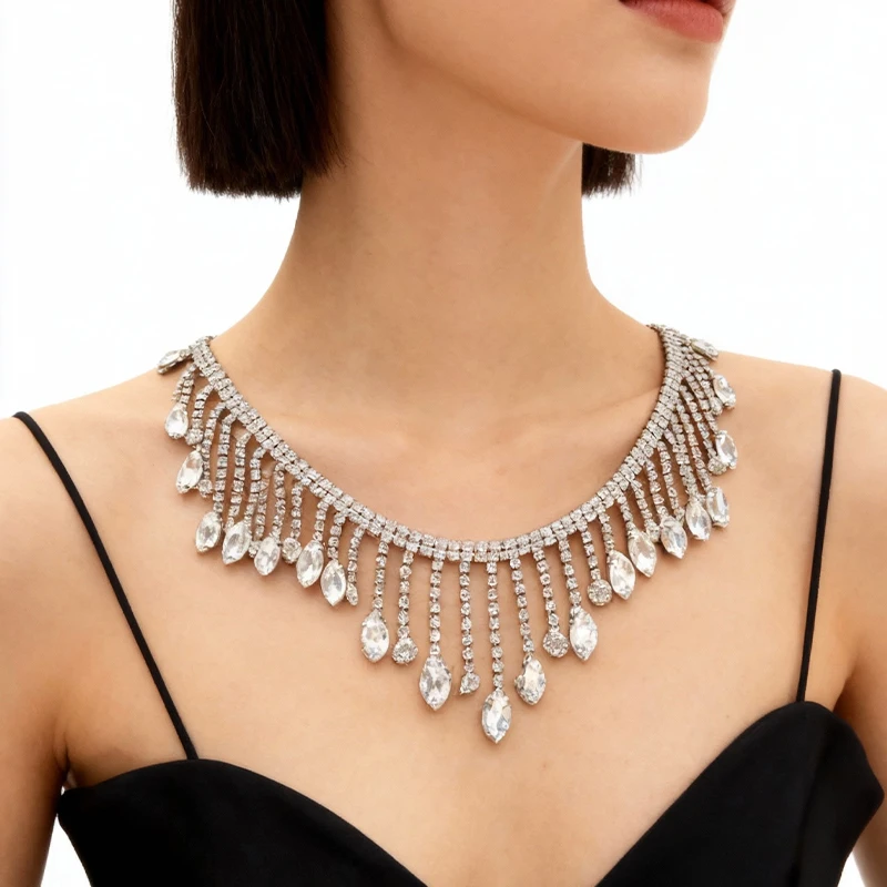 CUIER 1 ياردة حفلة الكرة ديكور حجر الراين شرابة قلادة فستان زفاف لافتة للنظر ملحق تصميم إكسسوارات الملابس الفاخرة