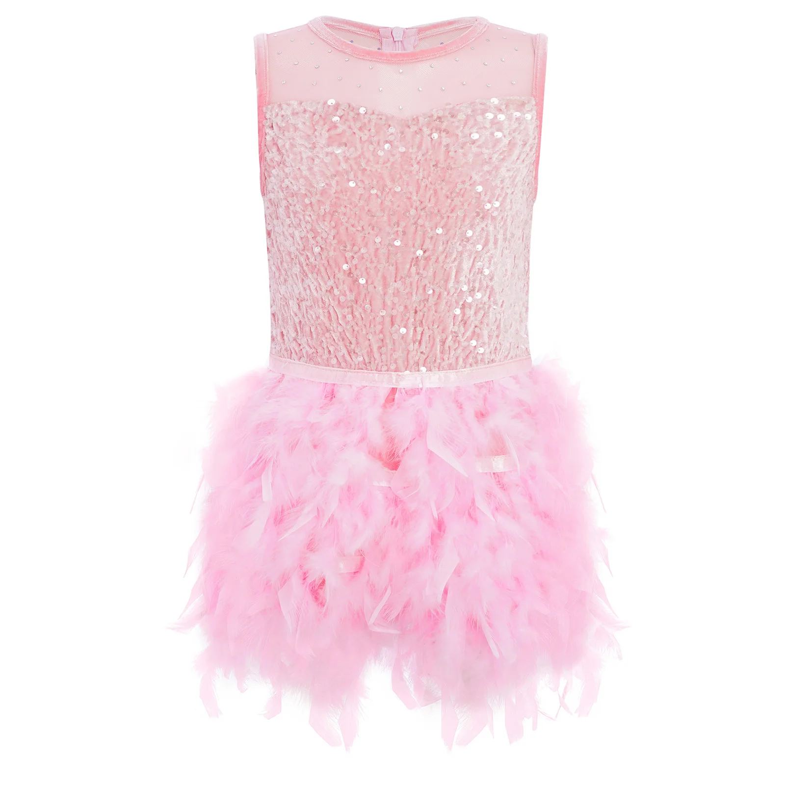 

Kids Girls Ballerina Fairy Prom Party Costume Jazz Cha-cha Skating Dancewear Sequin Feather Tutu Dress Dance Gymnastic Leotards
