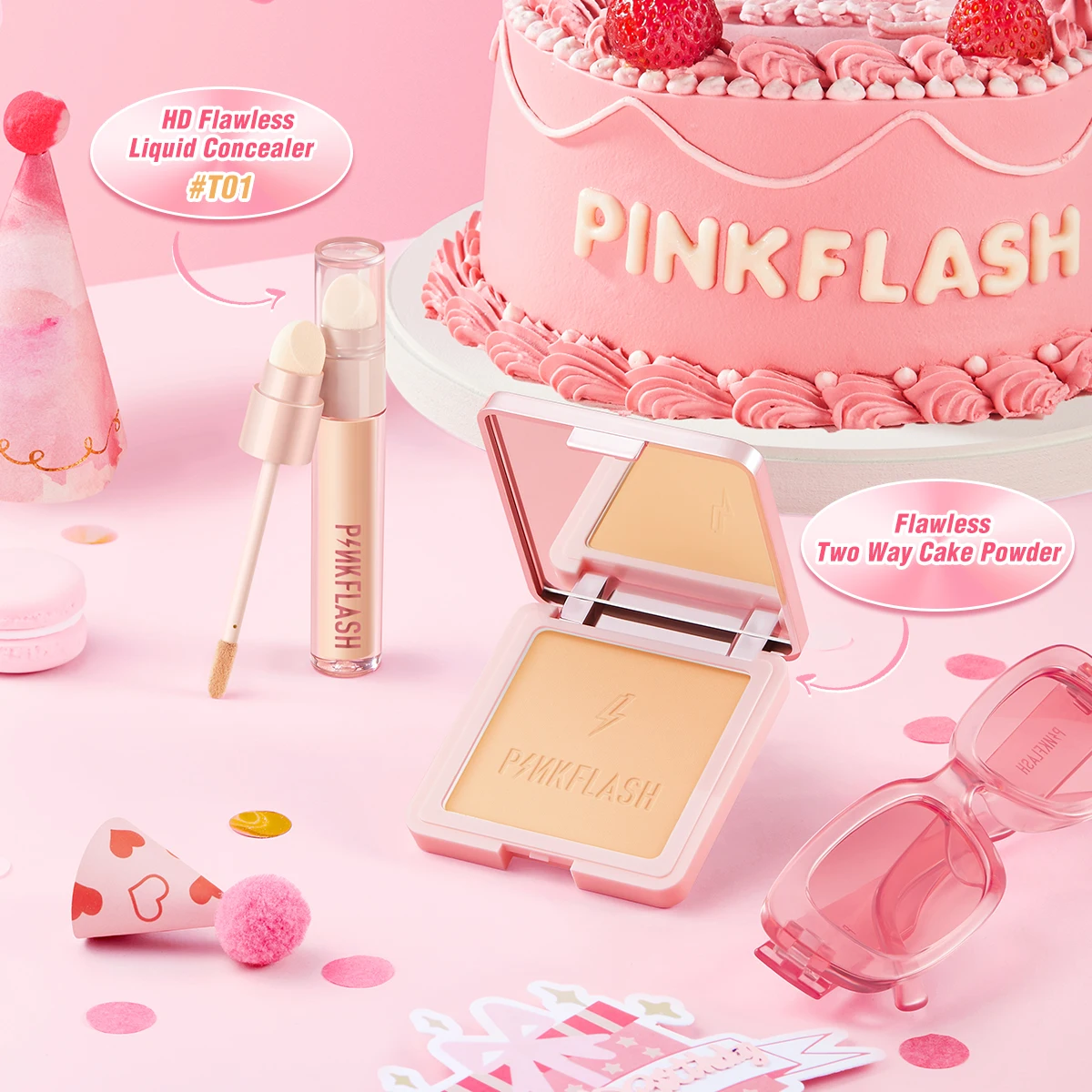 PINKFLASH 2 Anniversary Full Makeup Sets Waterproof Liquid Lipstick Face Concealer Eyeshadow Palette Mascara Eyebrow Cosmetics