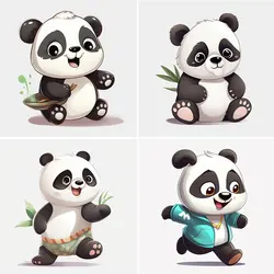 M447 Cute Panda Animal Wall Sticker Kids Room Background Home Decoration Mural Living Room Wallpaper Funny Decal