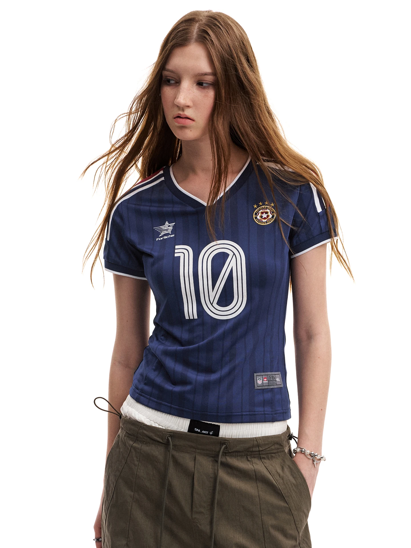 0123Start American Style Blokette Striped Sports T-Shirt Women's Retro  Short Sleeve Top Breathable Sweat Absorbent