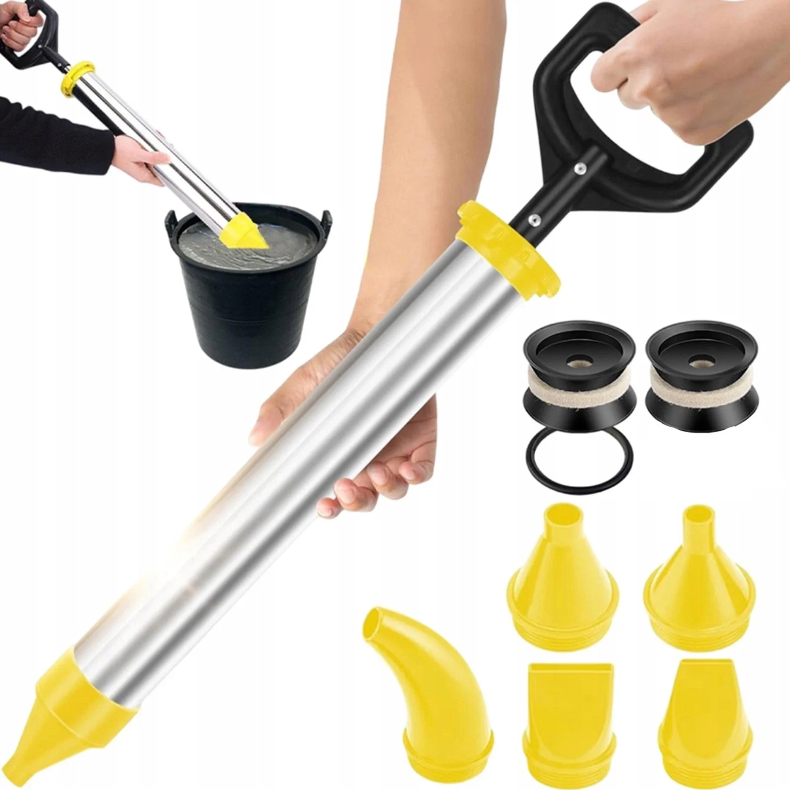 

Heavy-Duty Mortar Gun with 5 Interchangeable Nozzles | Manual Caulking Tool for Applying Concrete, Grout, and Thick Mortar Mixes