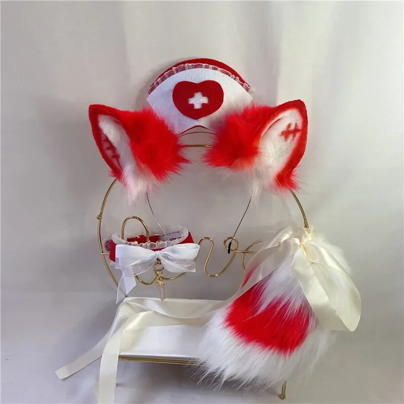 Handmade Work Anime Simulation Beast Nurse Rabbit Cosplay Ears Hairhoop For Game Party Halloween COSPLAY Costume Accessories