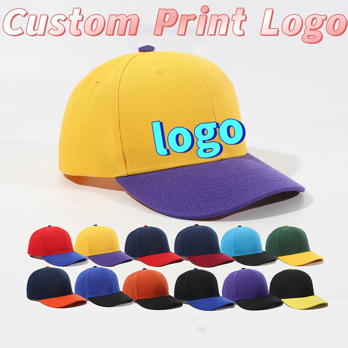 Customized Printed Logo Unisex Polyester Breathable Hat Baseball Cap Outdoor Sports Sun Shade Splicing Hat