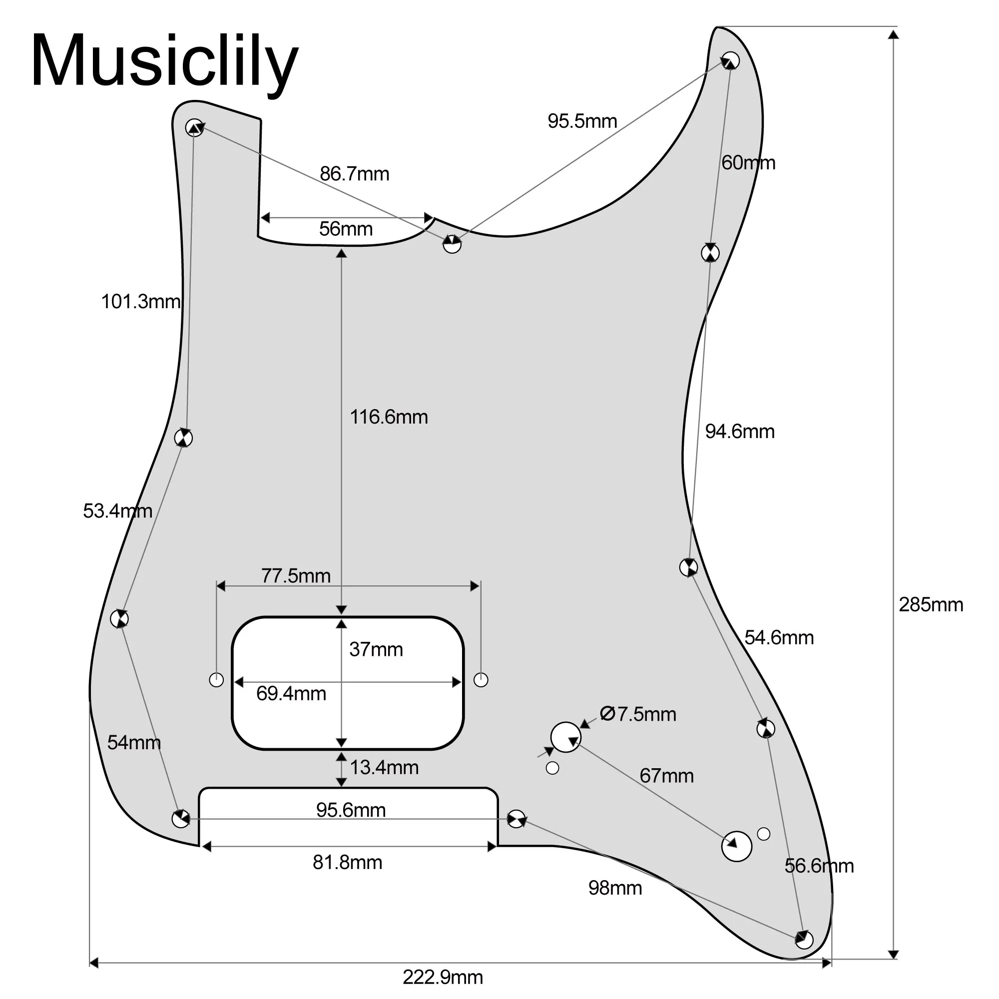 Musiclily Pro 11-Hole ST Guitar Pickguard for Squier Sonic ST Style HT H Electric Guitar