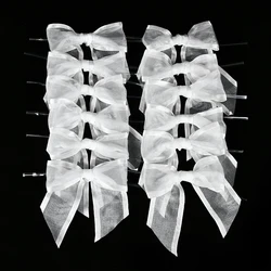 5/10/20pcs White Pre-Tied Organza Bows With Twist Ties Satin Ribbon Bows For Wedding Party Birthday Gift Candy Wrapping