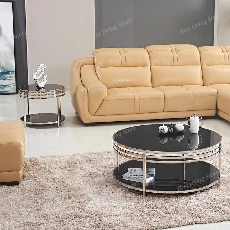 Modern Simple Cafe Tables Northern Europe Stainless Steel Living Room Double Layer Coffee Tables Storage Cafe Furniture