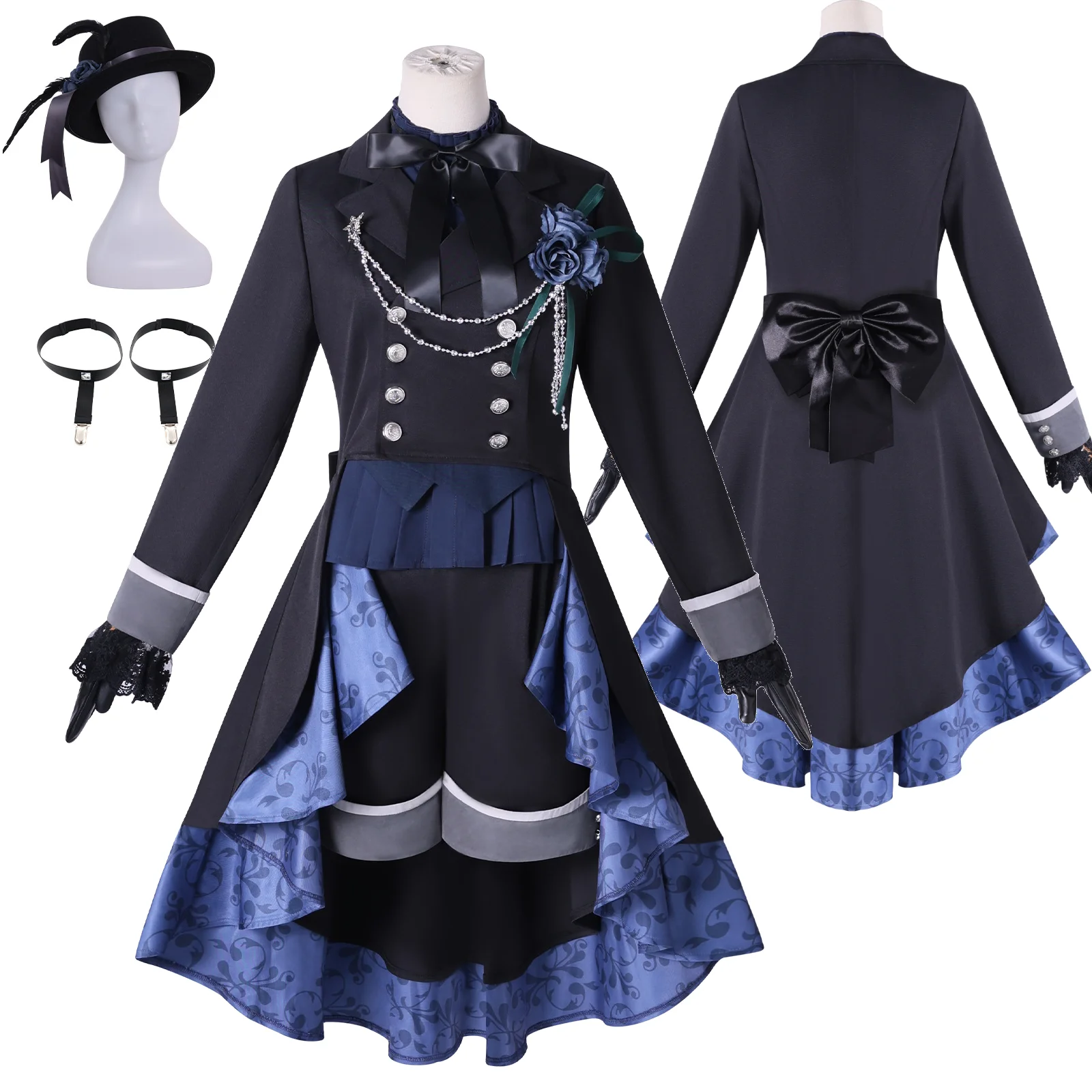 

Black Butler Ciel Cosplay Costume Female Gothic Lolita Dress Outfit With Hat Halloween Carnival Party Outfit
