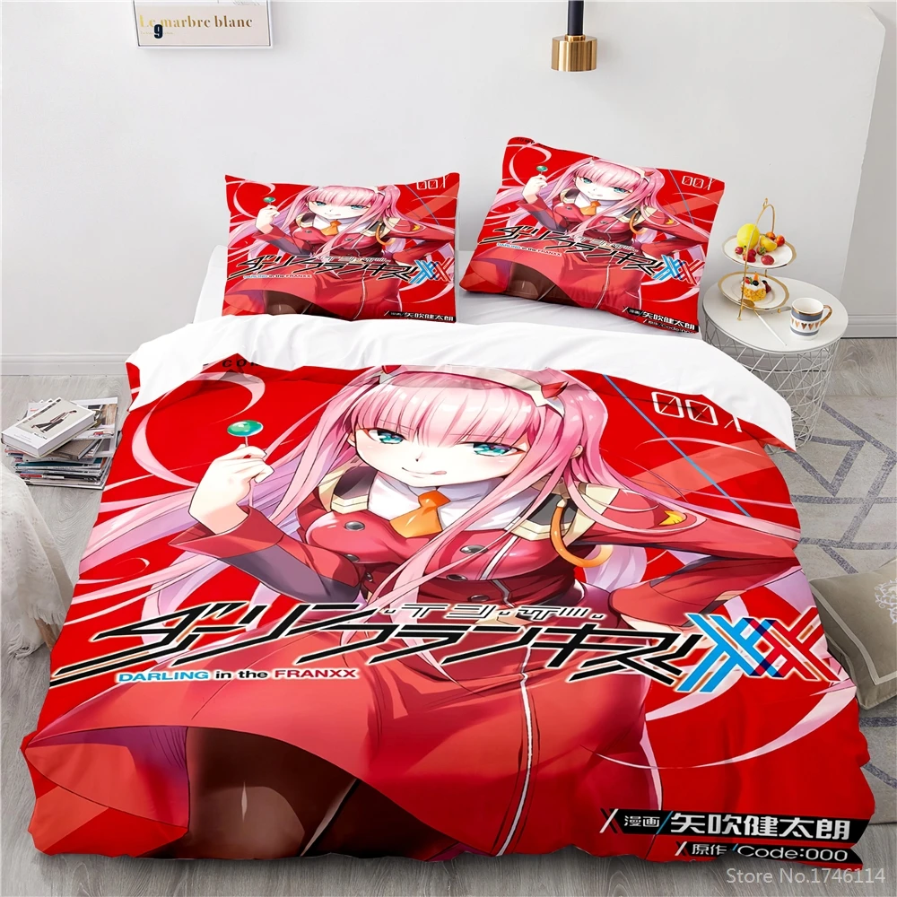 Anime Darling In The FRANXX Bedding Set Sweet Girl Printed Quilt Cover with Pillowcase Set Duvet Cover Set for Home Bedroom Gift