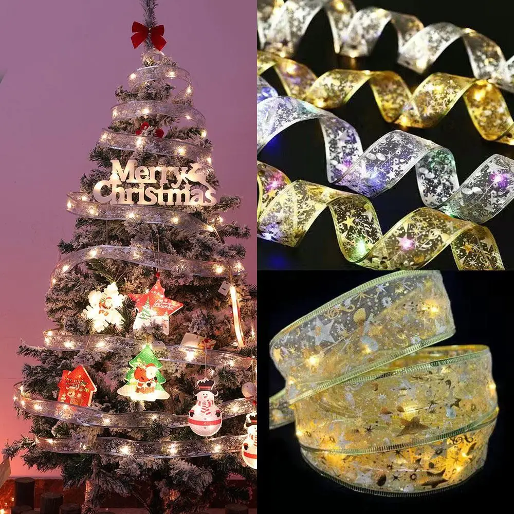 

Christmas Decoration LED Ribbon Fairy Lights Christmas Tree Ornaments DIY Bows Light String Party Scene Atmosphere Decor
