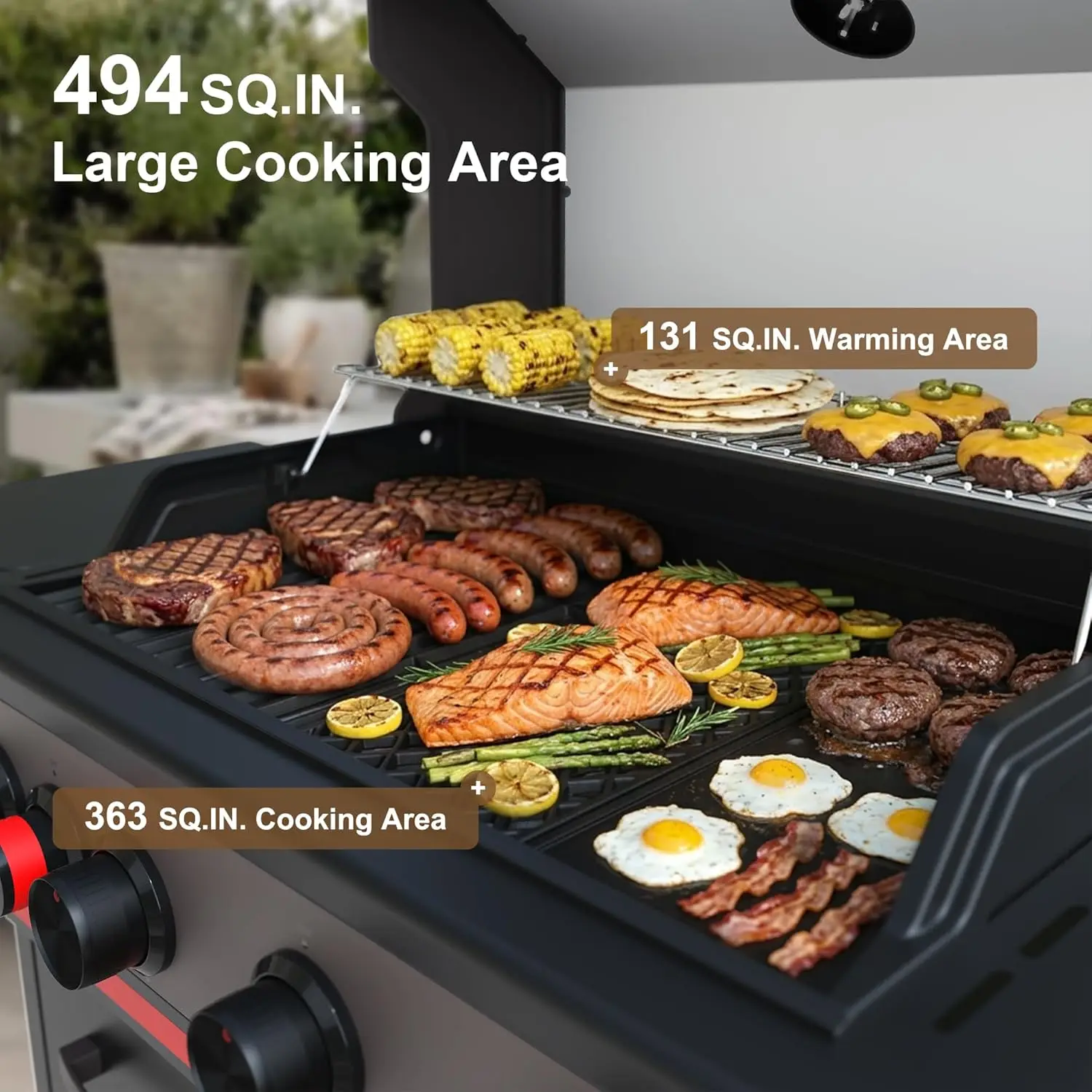 4-Burner 46500 BTU Propane  Grill with  Side Burner Porcelain Cast Iron Diamond Grates Outdoor BBQ Grill