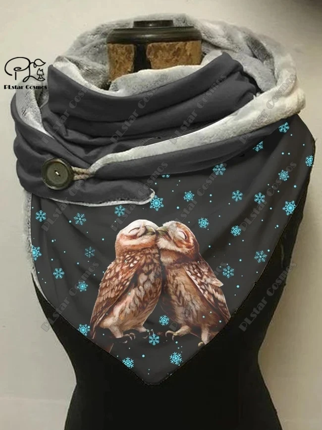 3D printed animal series cute owl funny pattern female warm shawl spring and winter small triangle scarf M-4