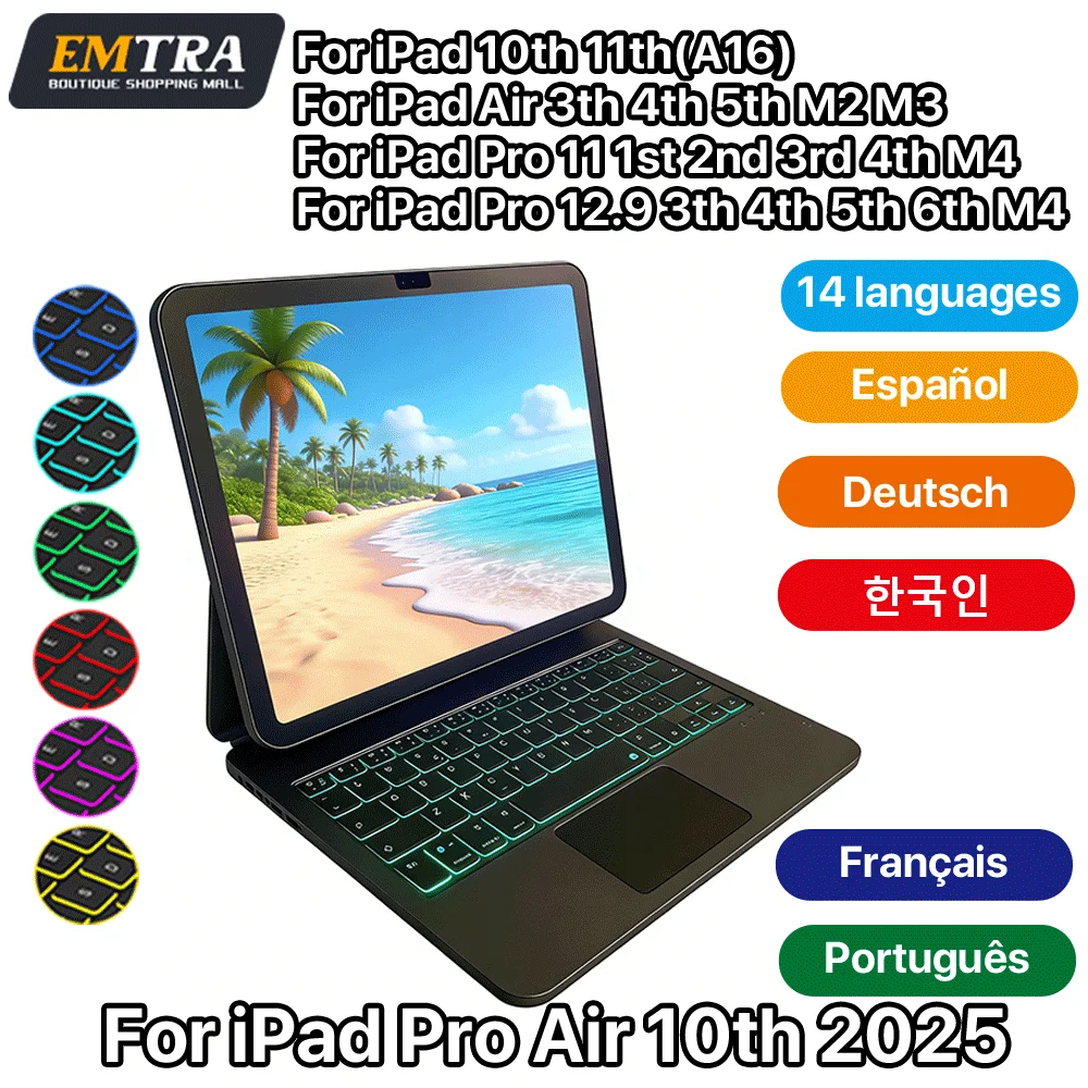 

Magic Keyboard Backlit Multi-Touch Trackpad Wireless Bluetooth for iPad Pro 11 12.9 13 M4 10.9 In Air5 Air4 Magnetic Smart Cover