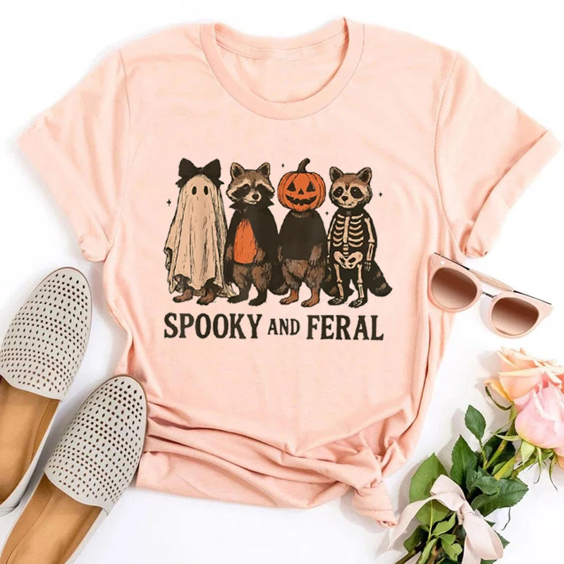 

Spooky Raccoon Shirt Funny Halloween Raccoon Tshirt Trendy Women's Halloween Top Vintage Fall Tee Gift
