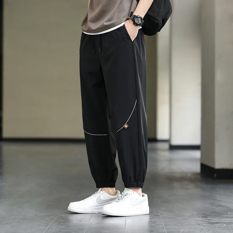 Japanse Stijl Heren Casual Broek Hoge Kwaliteit Eenvoudige Stijl Mannen Been Gebonden Ijs Zijde Sneldrogende Sportbroek Heren Broek 8xl