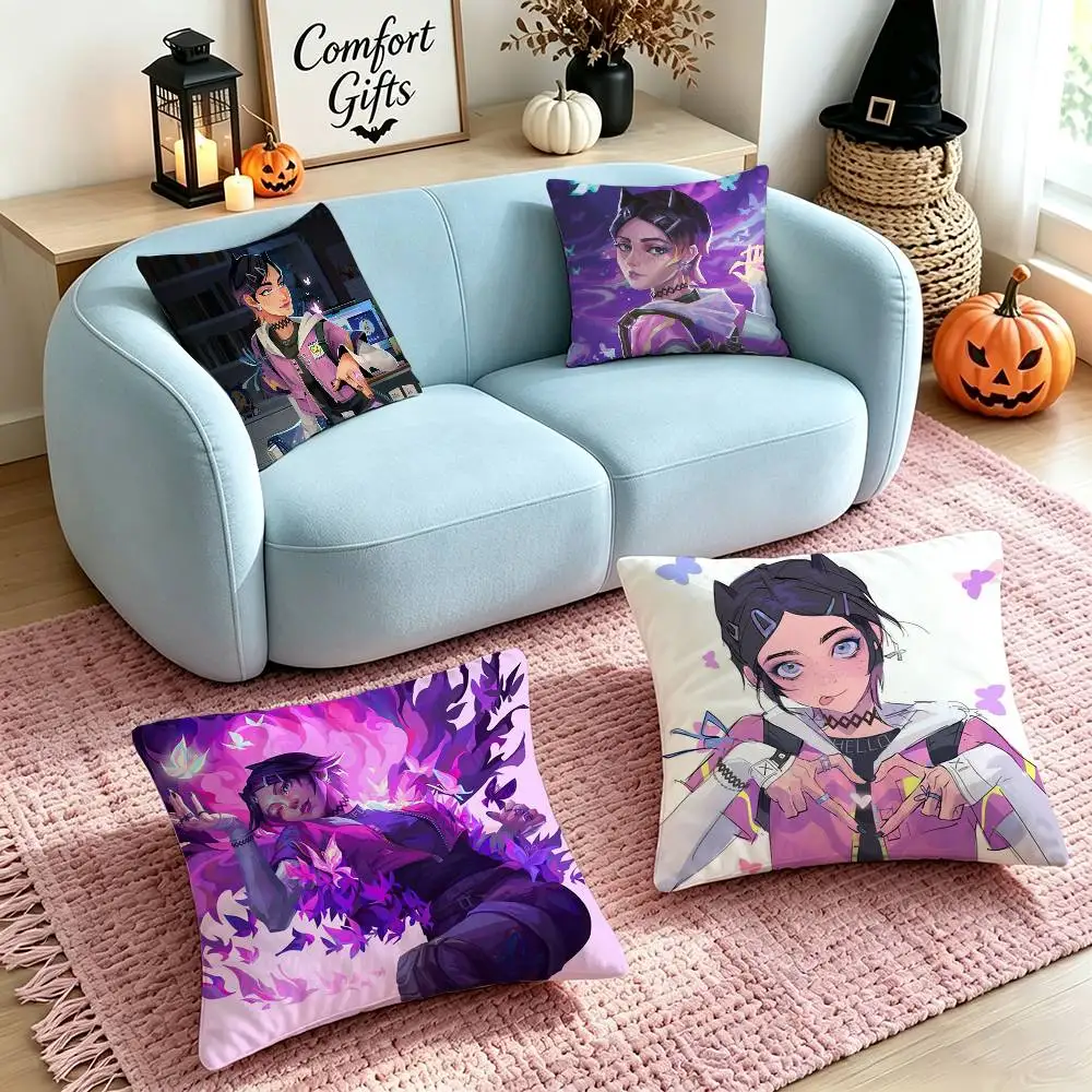 Tactical shooter V-VALORANT Clove  Pillow Case Square Double-Sided Sofa Cushion Cover Bedroom Bedside Pillow