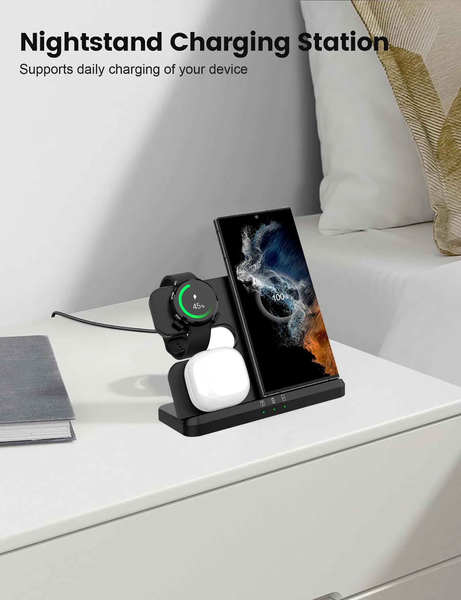 3 In 1 15W Wireless Charger Stand For Samsung S24 S23 S22 Galaxy watch Ultra 7 6 5 4 Active 2 Buds 2/3 Pro Fast Charging Station