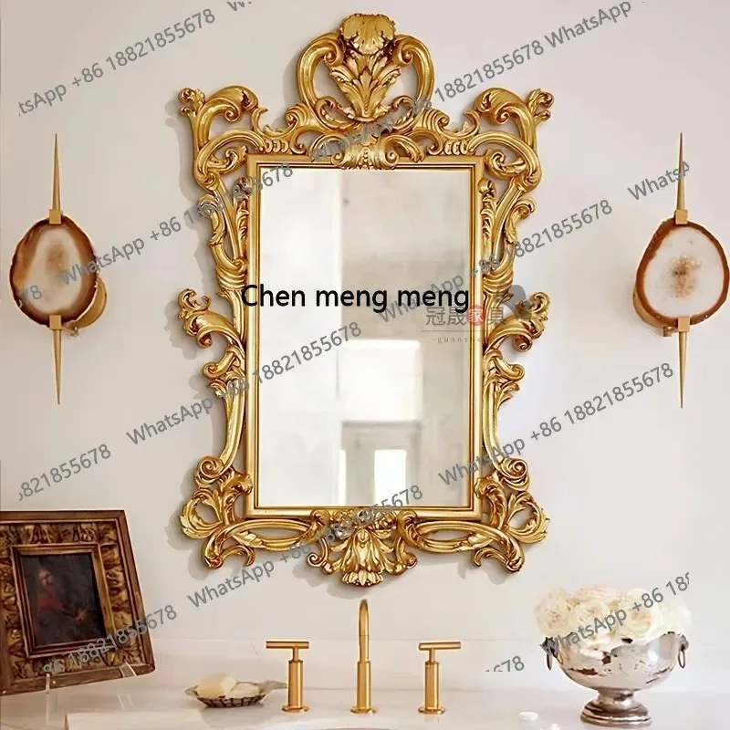 

European retro makeup mirror bathroom special-shaped bathroom mirror French carved bedroom entrance decorative mirror