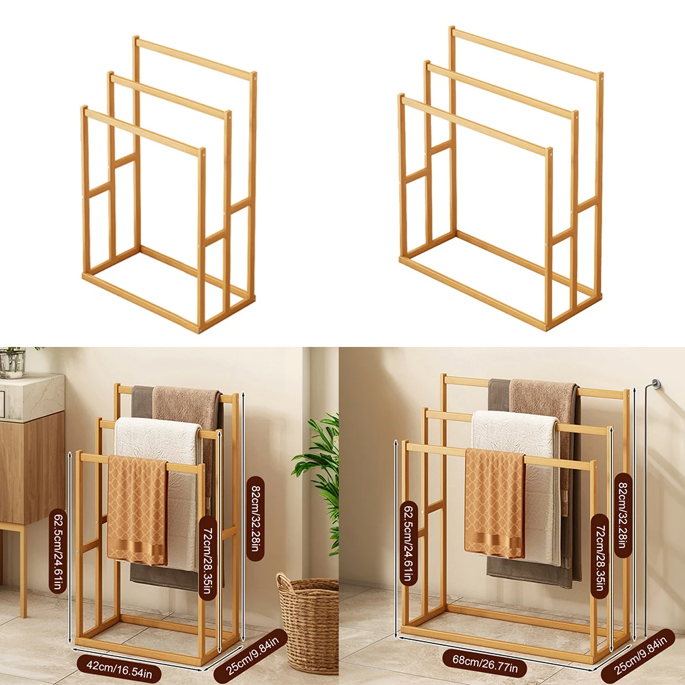 Wood Vertical Towel Rack with 3 Hanging Crossbars Floor Towel Rack Wooden 3-Tier Towel Rack for Bathroom Dorm Bedroom Pool