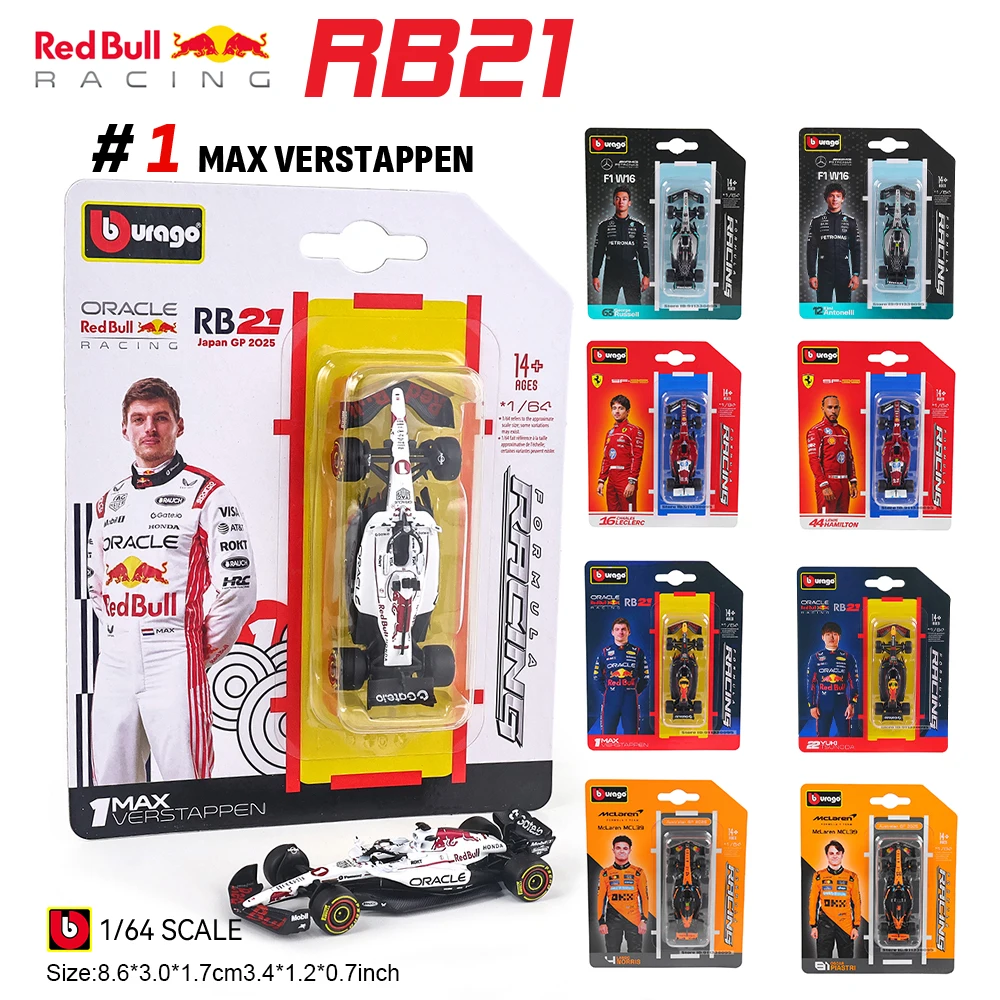 Bburago 1:64 Oracle Red Bull Racing 2025 F1 RB21 # 1 Verstappen # 22 Yuki Tsunoda - Modelo de coche de aleación, juguete coleccionable, último modelo