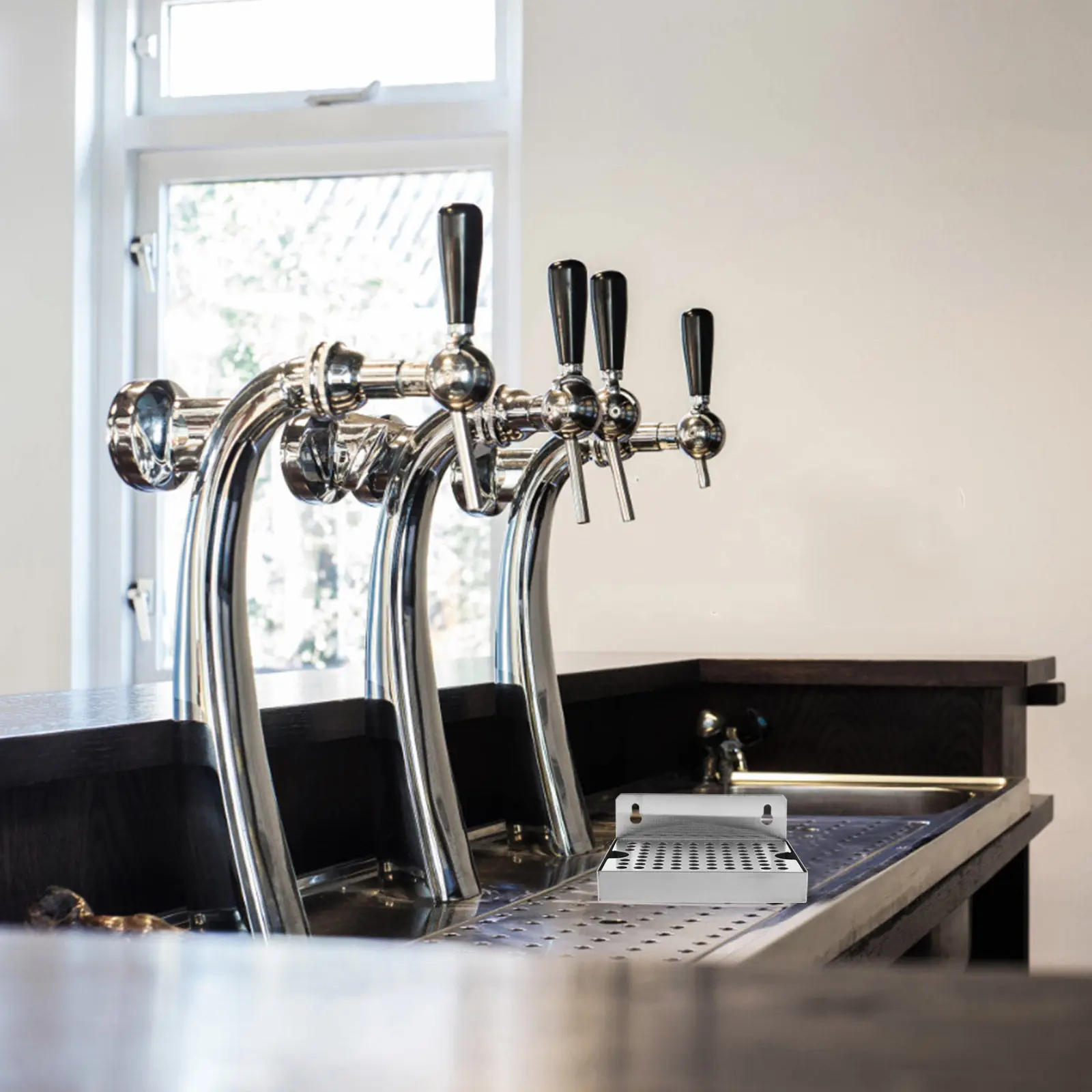 Wall Mounted Stainless Steel Keg Drip Tray for Beer Dispenser Draft Faucet Homebrew Setup Removable Drain Pan Modern Silver