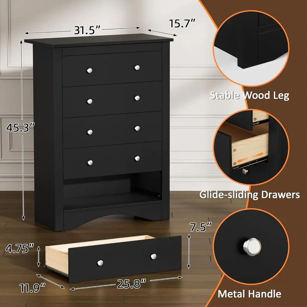 DAFIFY 5단 서랍장, 넓은 수납장, 옷장 정리함, 복도용 블랙