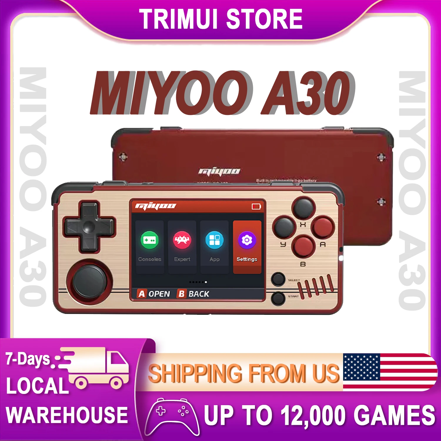 Miyoo A30 Handheld Gaming Console,2.8'' IPS Display, Cortex-A53 Quad-Core 1.3 GHz, 10,000+ Games Supports Multiple Emulators